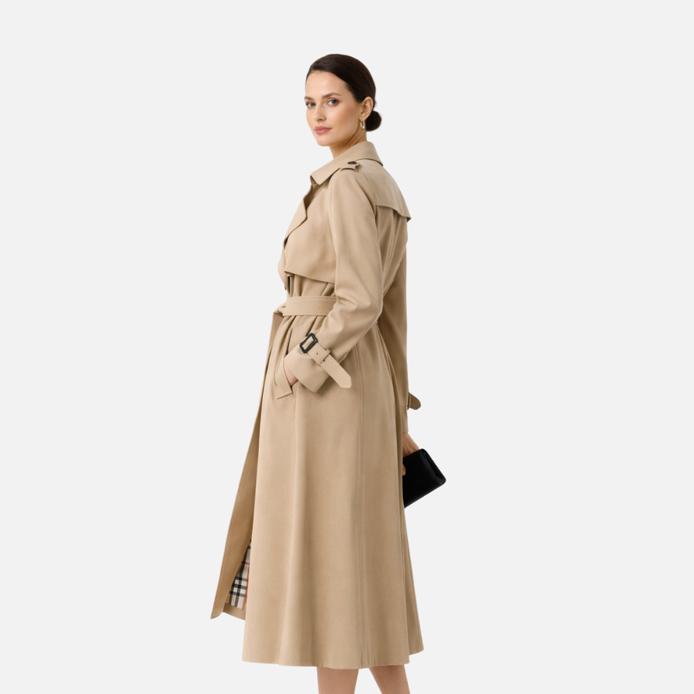 Langer Trenchcoat mit verstellbarem Gürtel und Seitentaschen für Frauen