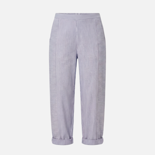 Pantaloni ușori cu dungi, croială conică și talie înaltă pentru femei