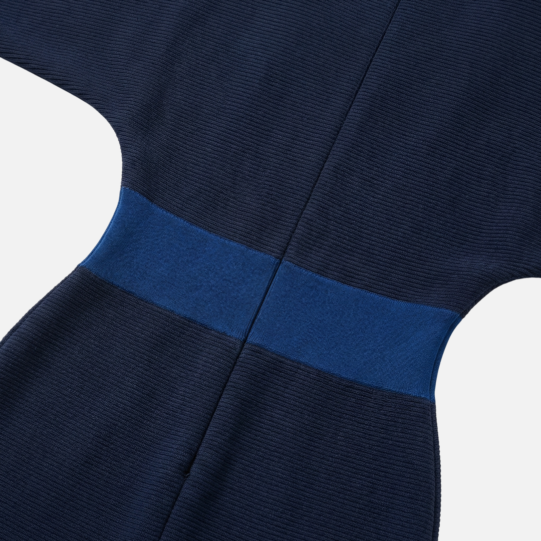 Abito midi a tubino in maglia leggero da donna con scollo a cascata