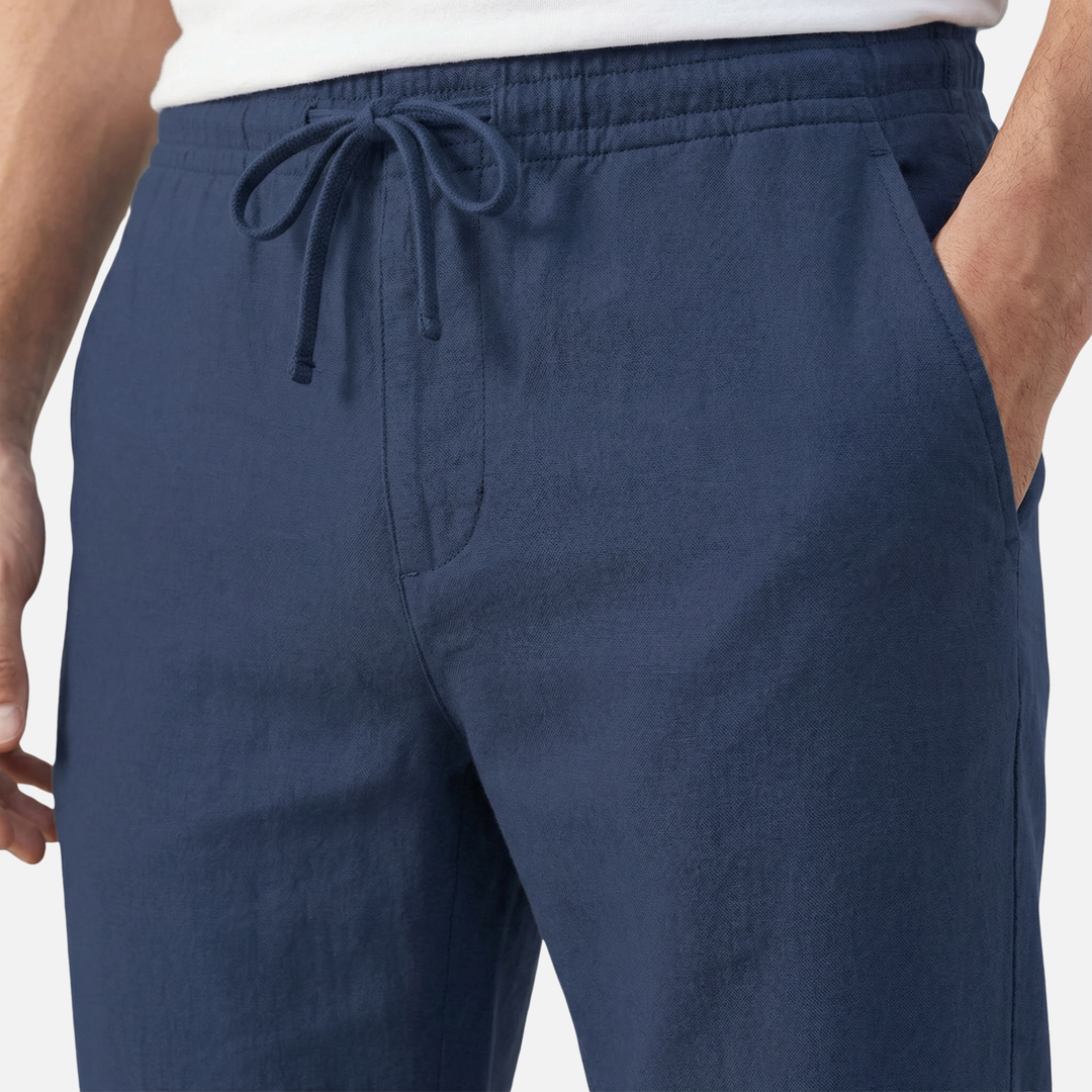Pantaloni in lino da uomo con vita elasticizzata e tasche laterali