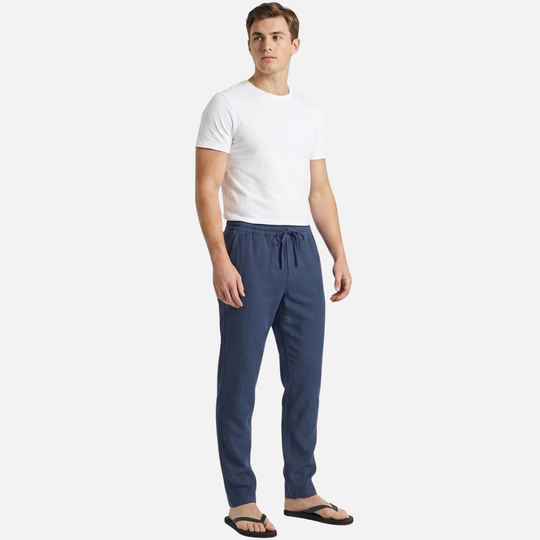 Pantaloni in lino da uomo con vita elasticizzata e tasche laterali