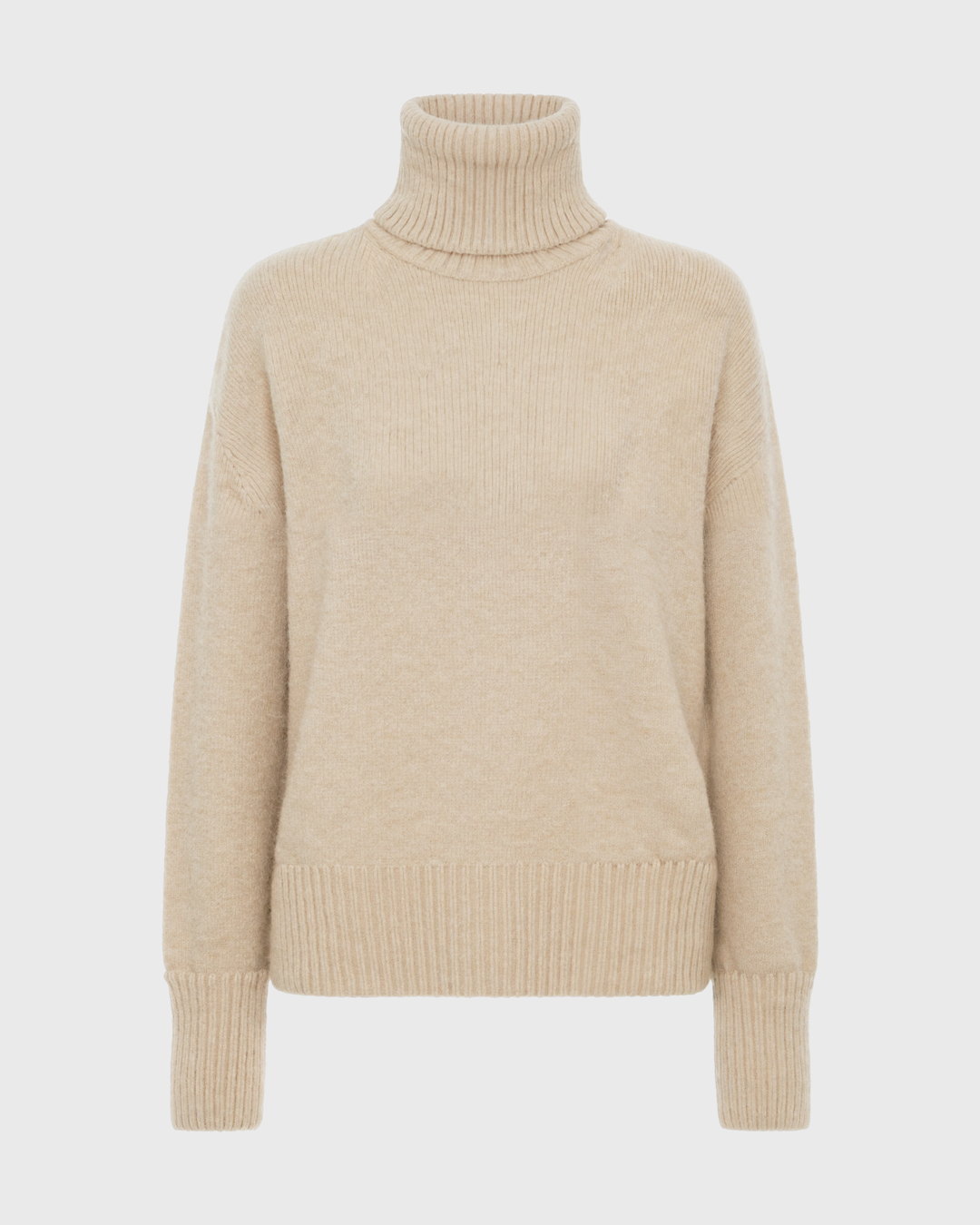 Maglione in maglia morbida da donna con collo alto e polsini a coste