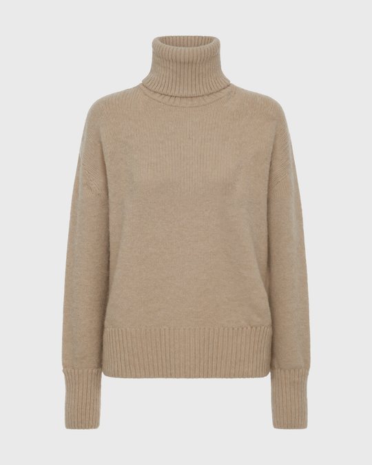 Maglione in maglia morbida da donna con collo alto e polsini a coste