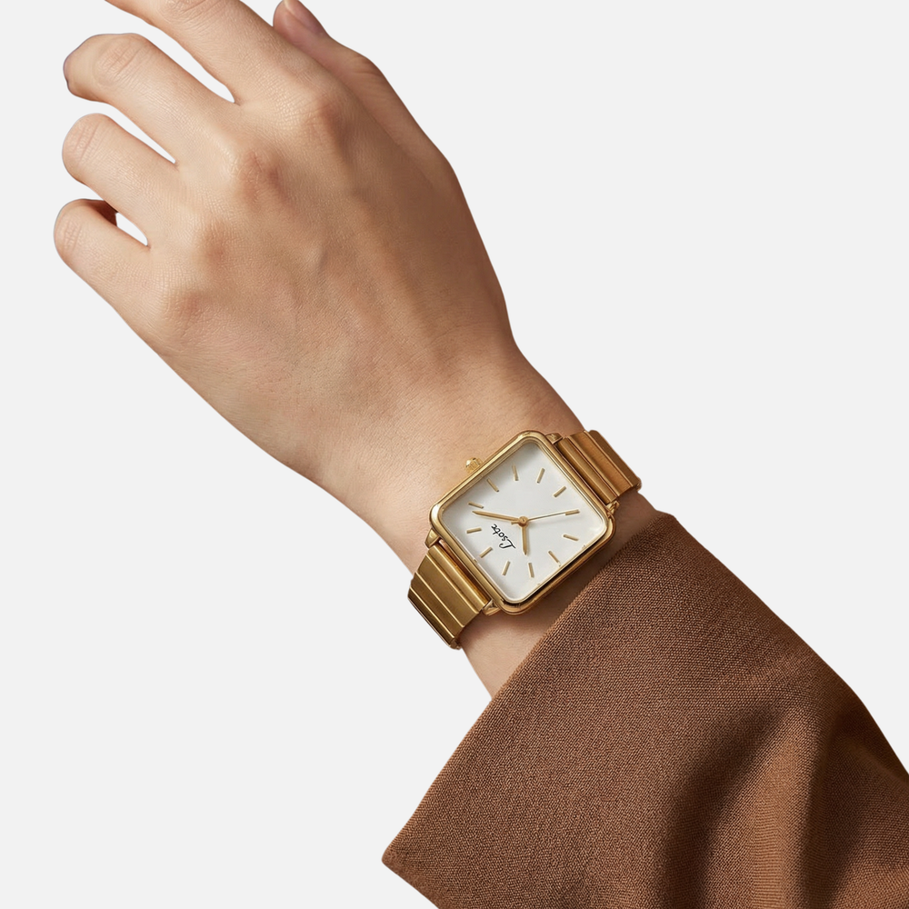 Ceas minimalist de damă, auriu, cu cadran pătrat din oțel inoxidabil