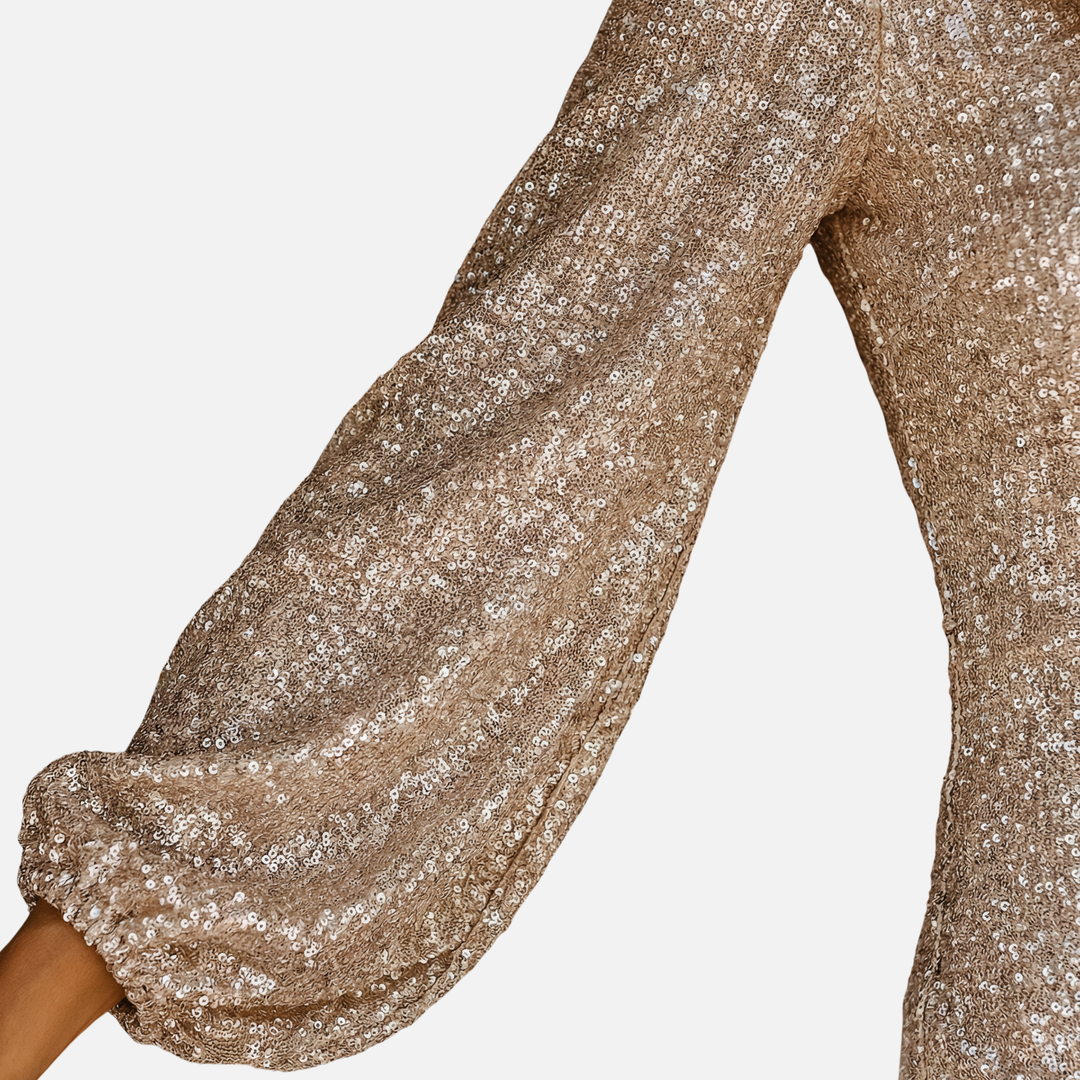 Abito mini da sera con paillettes – Stile scollo a V a maniche lunghe per donna