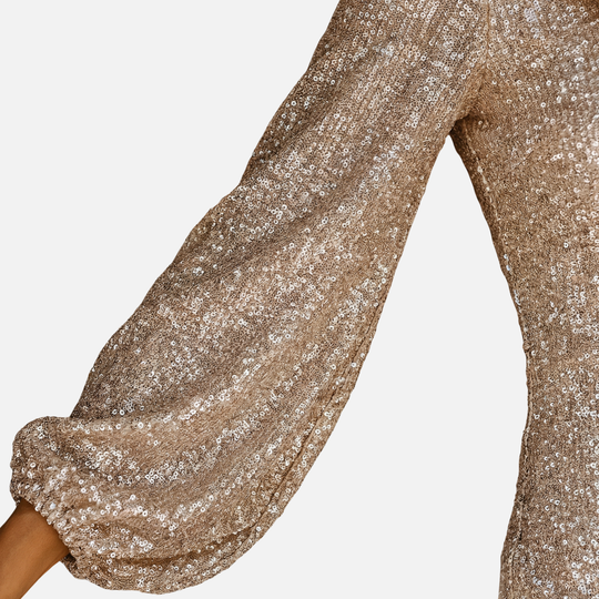 Abito mini da sera con paillettes – Stile scollo a V a maniche lunghe per donna