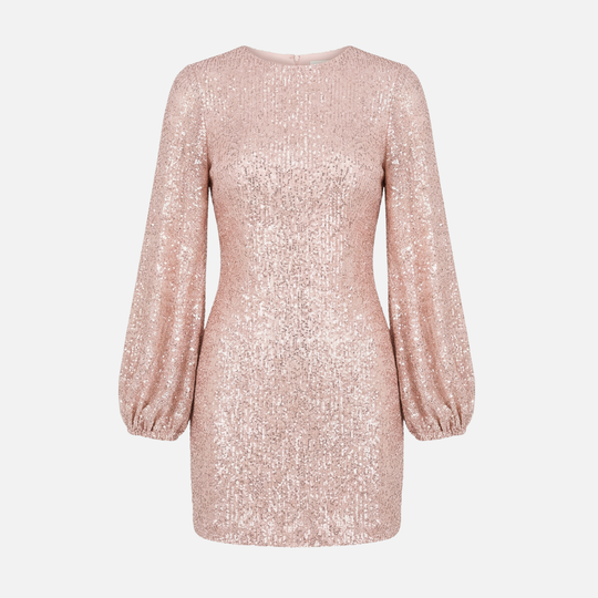 Abito mini da sera con paillettes – Stile scollo a V a maniche lunghe per donna