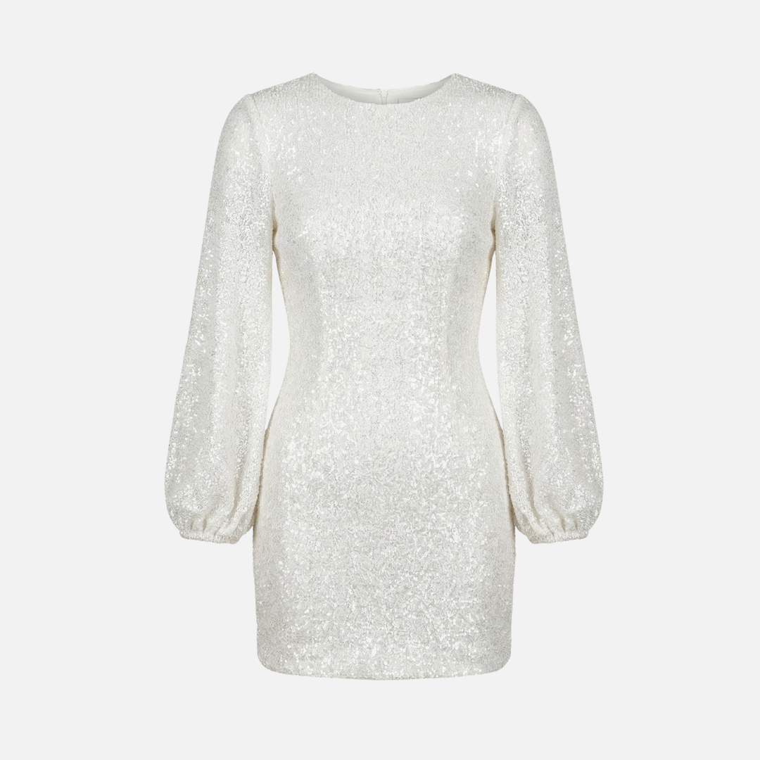 Abito mini da sera con paillettes – Stile scollo a V a maniche lunghe per donna