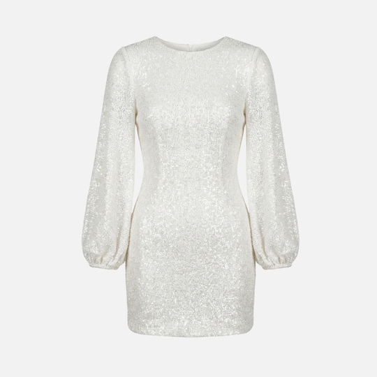 Abito mini da sera con paillettes – Stile scollo a V a maniche lunghe per donna