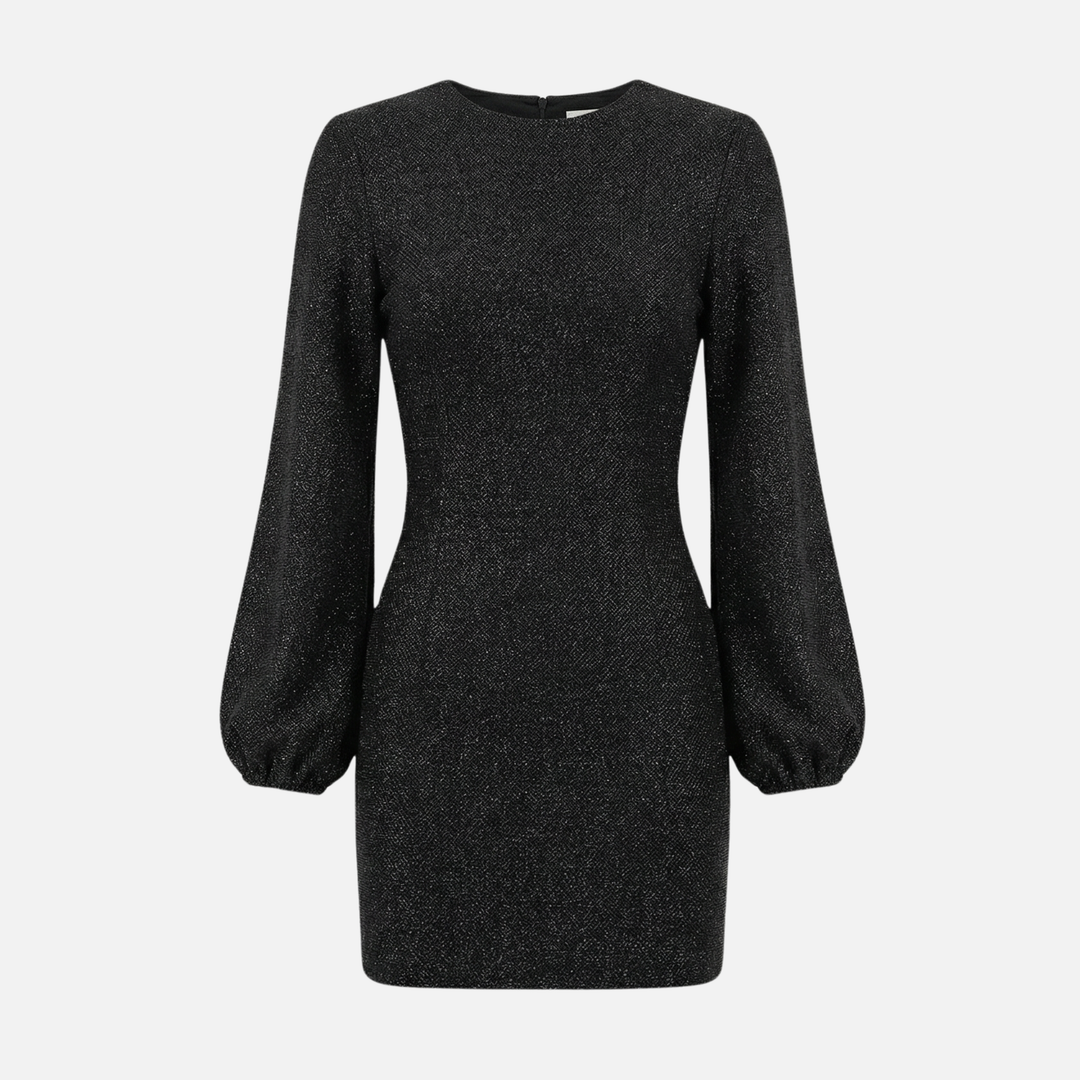 Abito mini da sera con paillettes – Stile scollo a V a maniche lunghe per donna