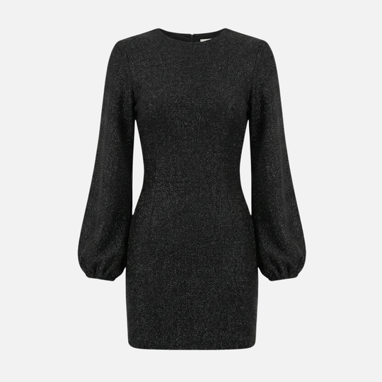 Abito mini da sera con paillettes – Stile scollo a V a maniche lunghe per donna