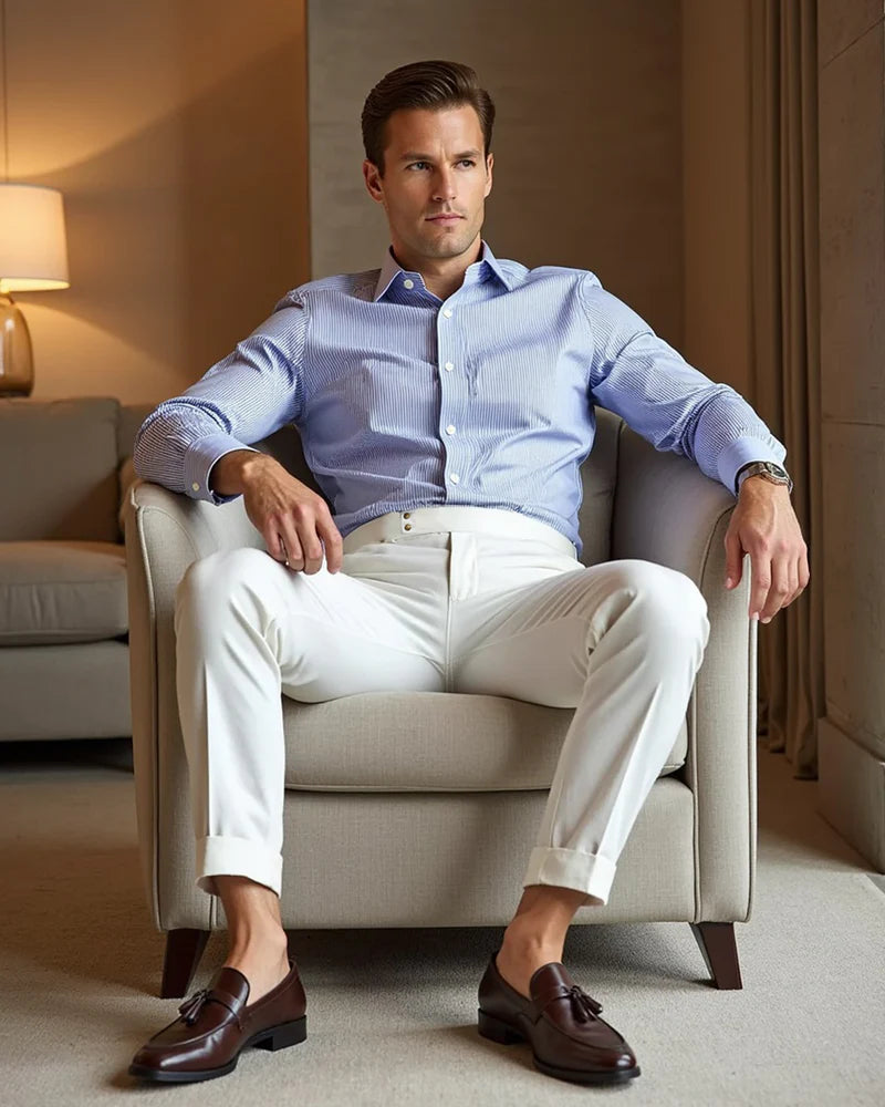 Pleated Front Hosen mit Gürtelschlaufen für Herren