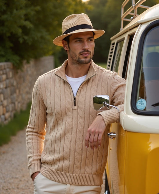 Rippstrick Halbzip-Pullover mit Hohem Kragen für Herren