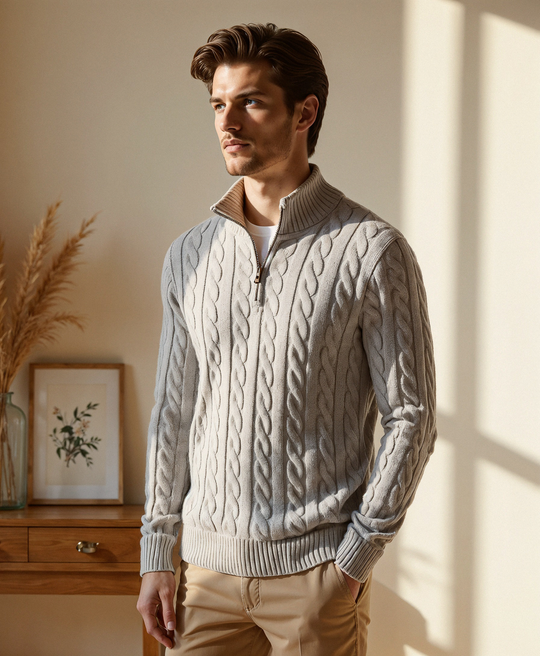 Rippstrick Halbzip-Pullover mit Hohem Kragen für Herren