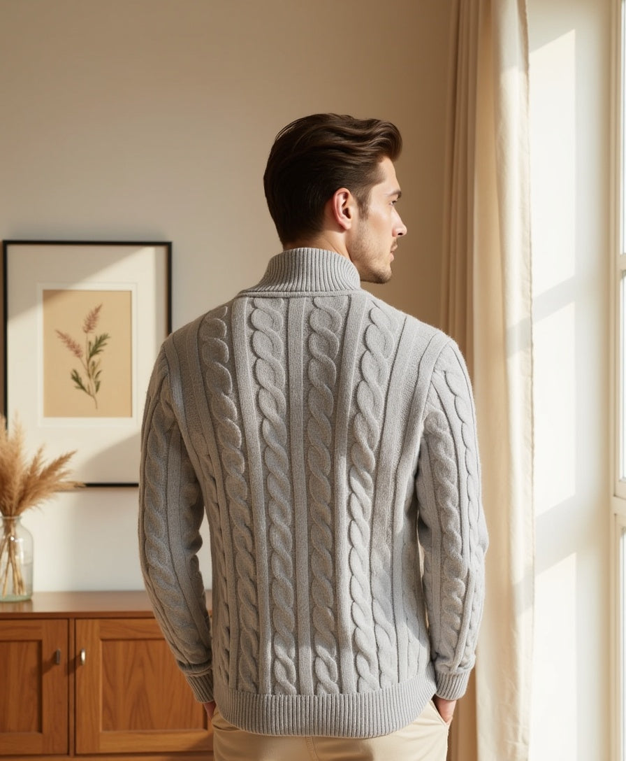 Rippstrick Halbzip-Pullover mit Hohem Kragen für Herren