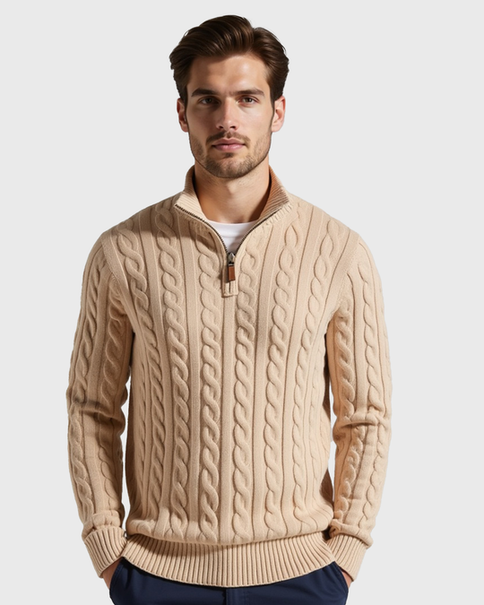 Rippstrick Halbzip-Pullover mit Hohem Kragen für Herren