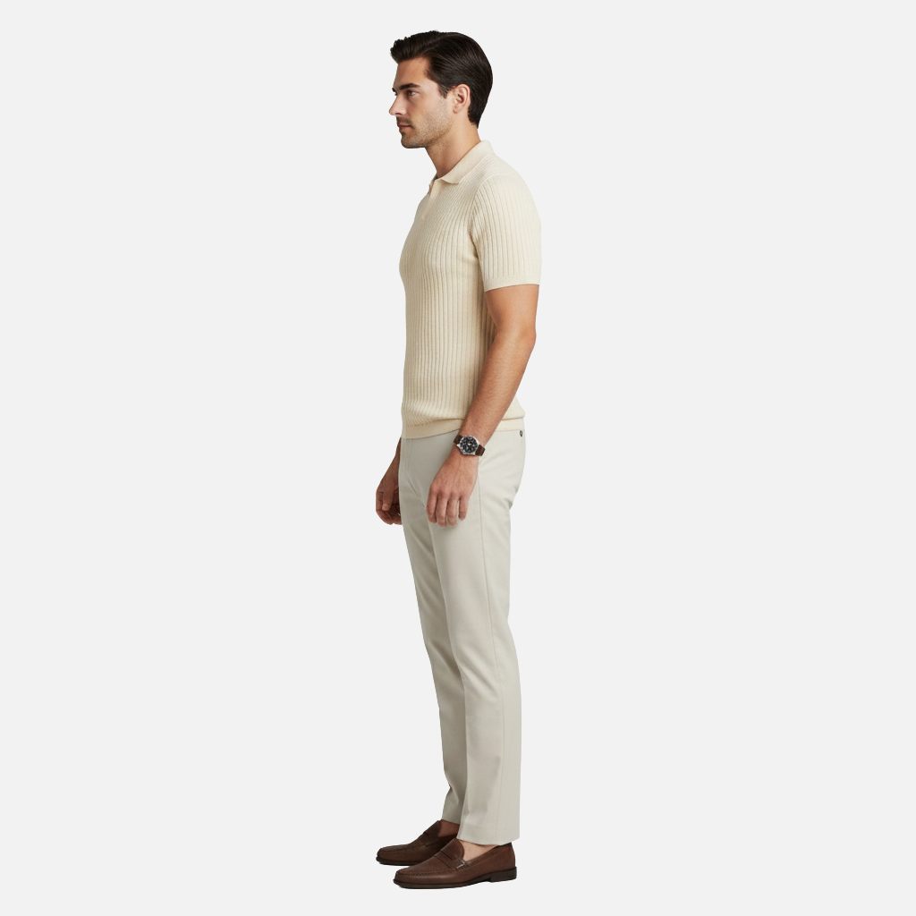 Rippstrick Polo Shirt mit V-Ausschnitt und Strukturkragen für Männer