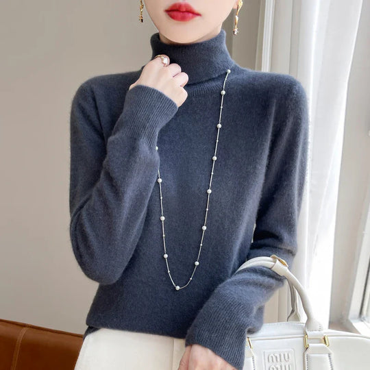 Figurbetonter Langarm Rollkragenpullover für Damen - Image 1