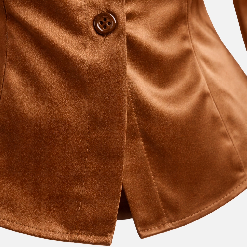 Satinbluse mit klassischen Knöpfen und langen Ärmeln für Frauen