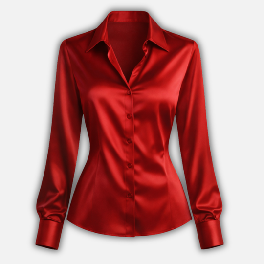 Satinbluse mit klassischen Knöpfen und langen Ärmeln für Frauen