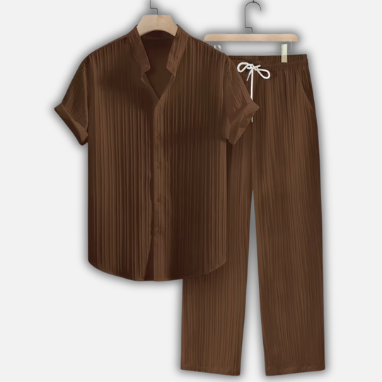 Summer pleated two-piece set with elastic waistband for men