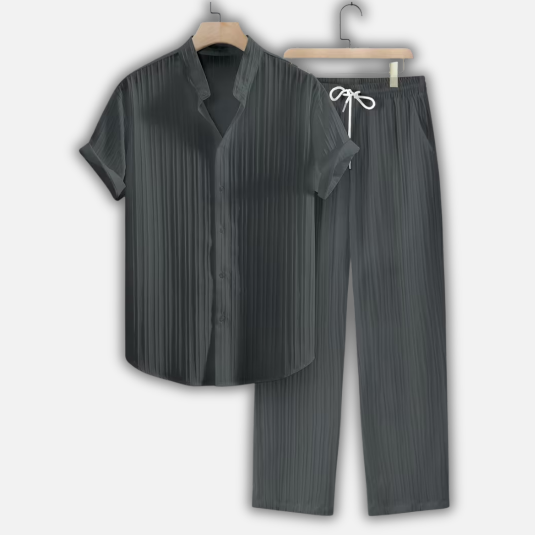 Summer pleated two-piece set with elastic waistband for men