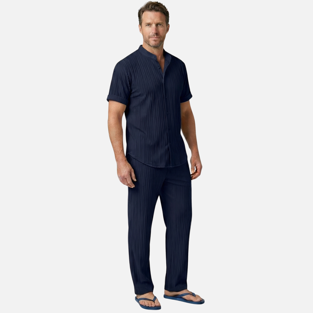 Summer pleated two-piece set with elastic waistband for men