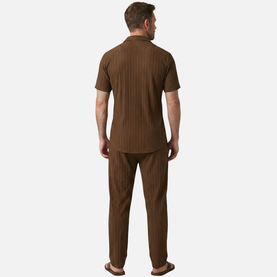 Summer pleated two-piece set with elastic waistband for men