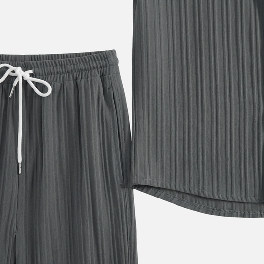 Summer pleated two-piece set with elastic waistband for men