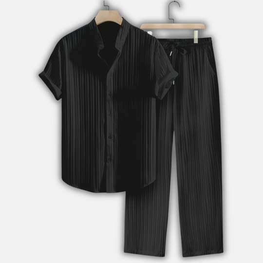 Summer pleated two-piece set with elastic waistband for men