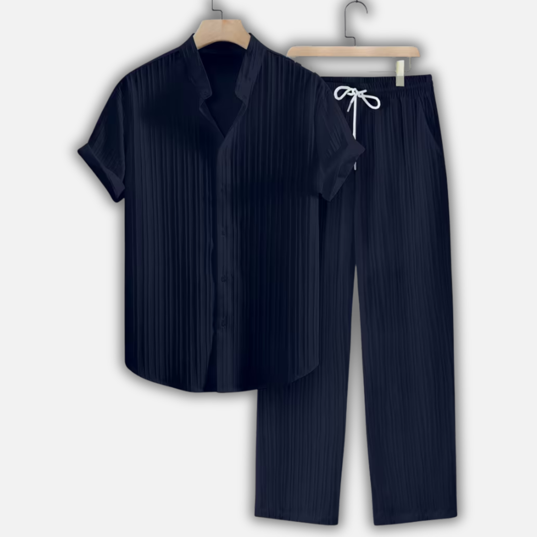 Summer pleated two-piece set with elastic waistband for men
