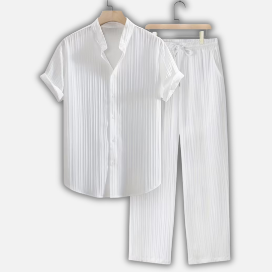 Summer pleated two-piece set with elastic waistband for men