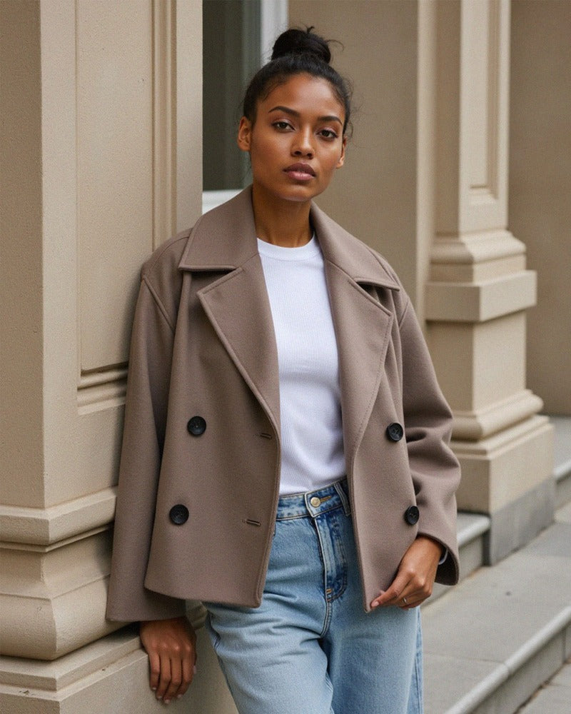 Strukturierte Kurzjacke mit doppelter Knopfleiste für Damen