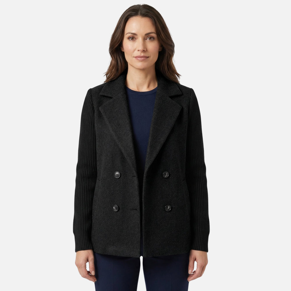 Fitted blazer jacket with knit sleeves for women