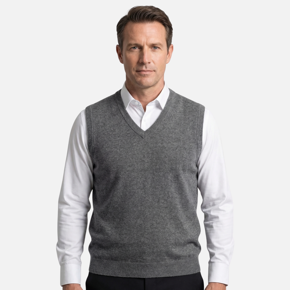 Gilet in maglia con scollo a V da uomo con bordi a coste