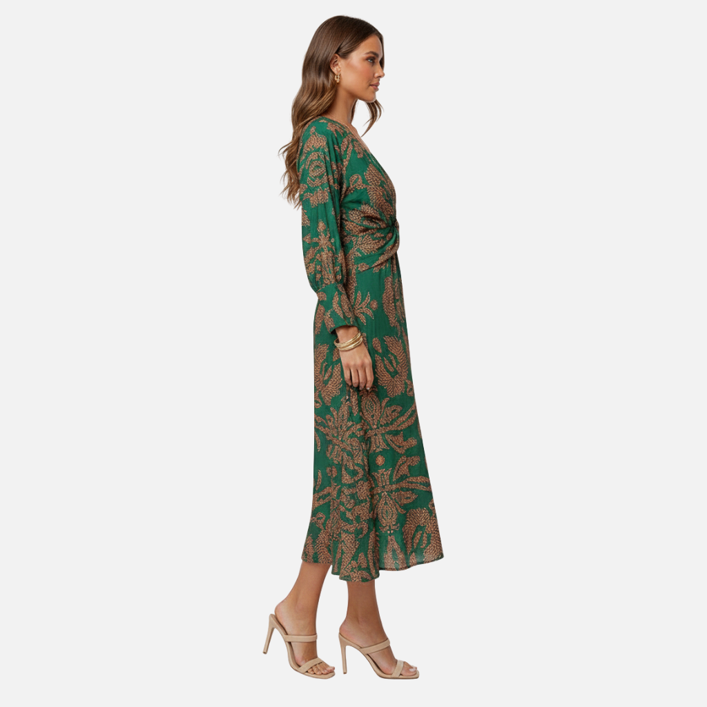 V-Ausschnitt Maxi-Kleid mit langen Ärmeln für Frauen