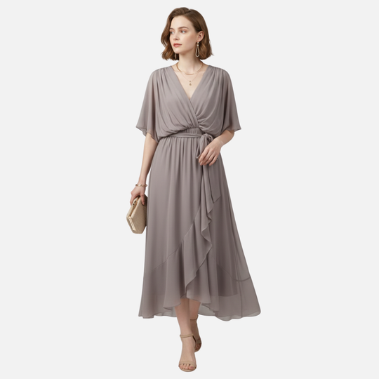 Wrap dress with waist belt and V-neck for women