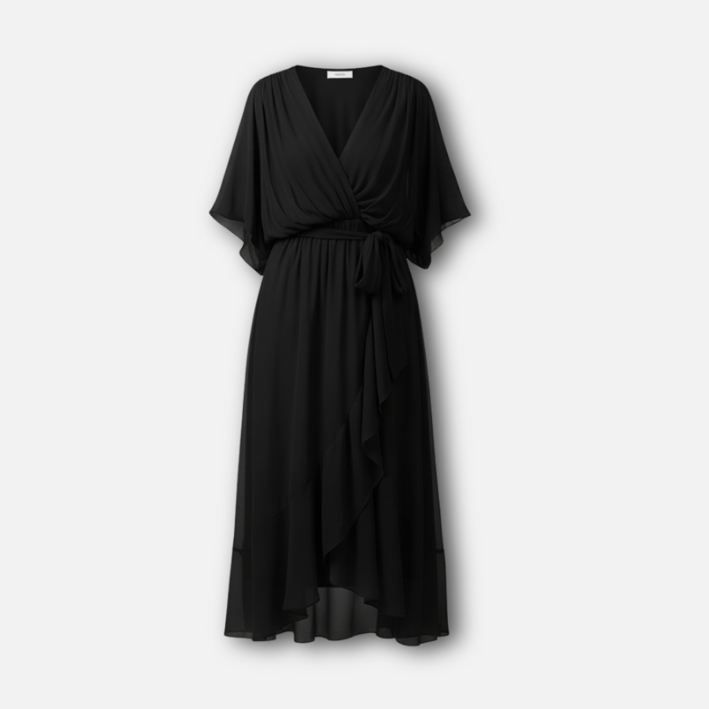 Wrap dress with waist belt and V-neck for women