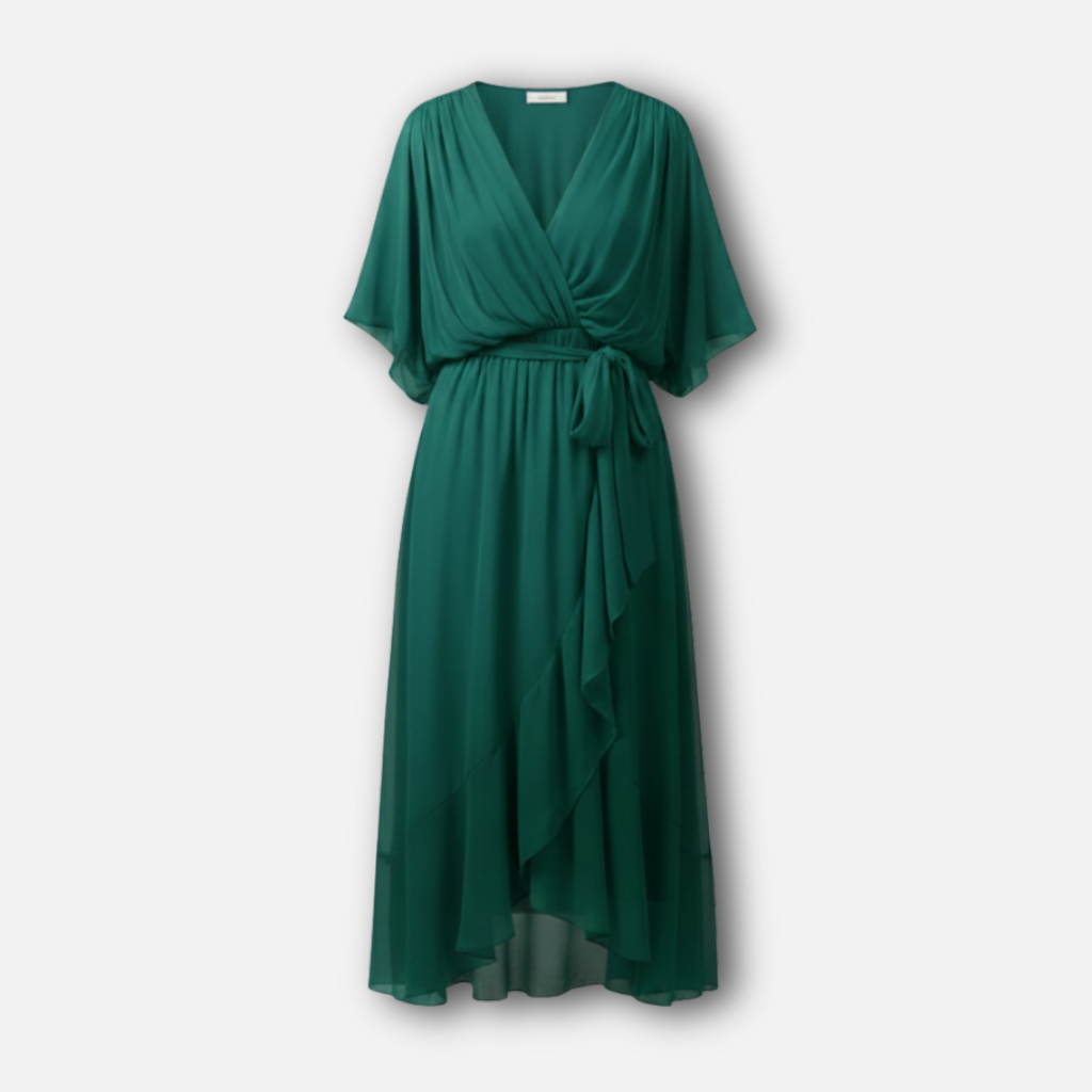 Wrap dress with waist belt and V-neck for women