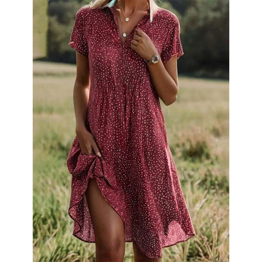 Lässiges Sommerkleid Damen - Kurze Ärmel & Subtiler Allover-Print