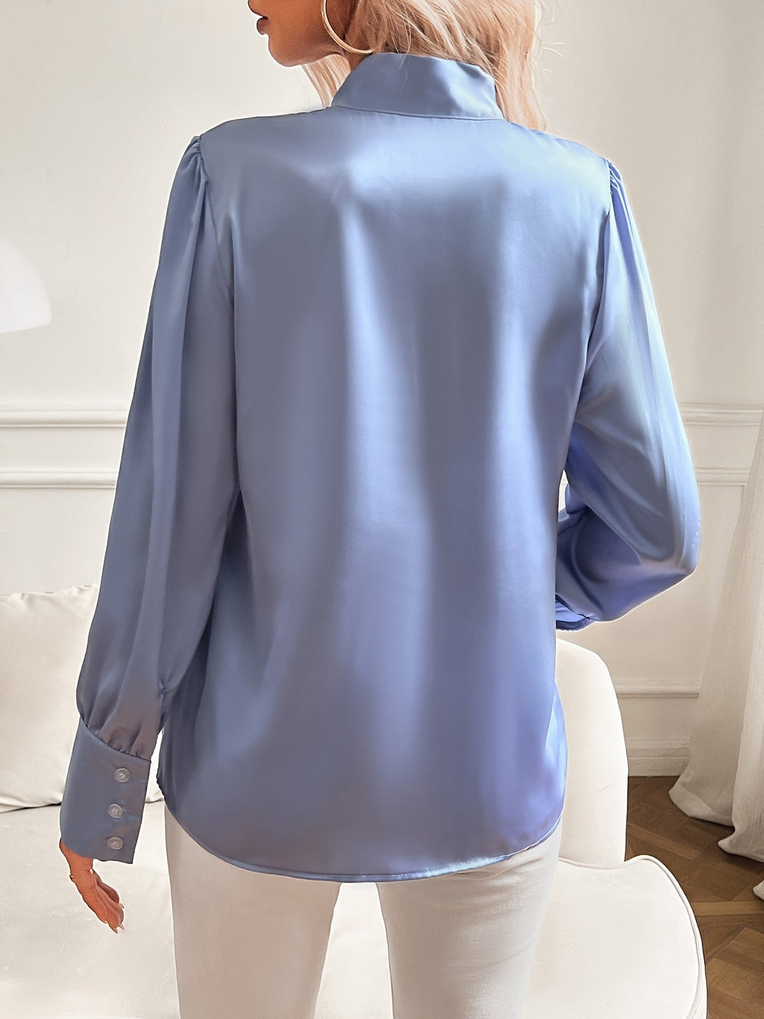 Bluse mit Schleife und langen Ärmeln für Damen - Image 4
