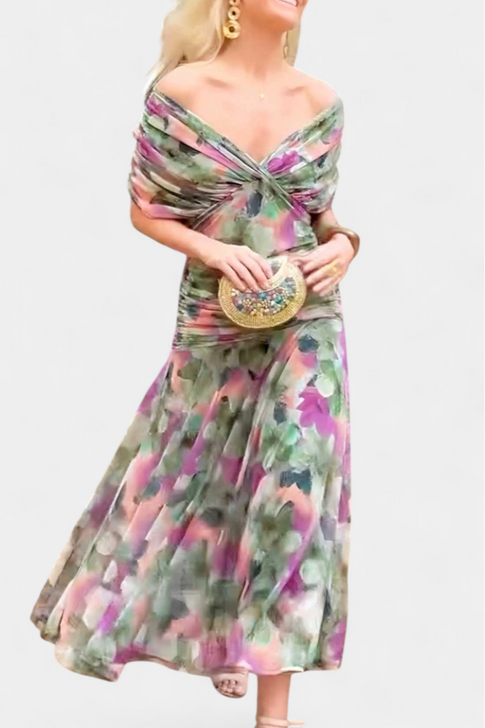 Image of Damen Blumen Off-Shoulder Maxikleid