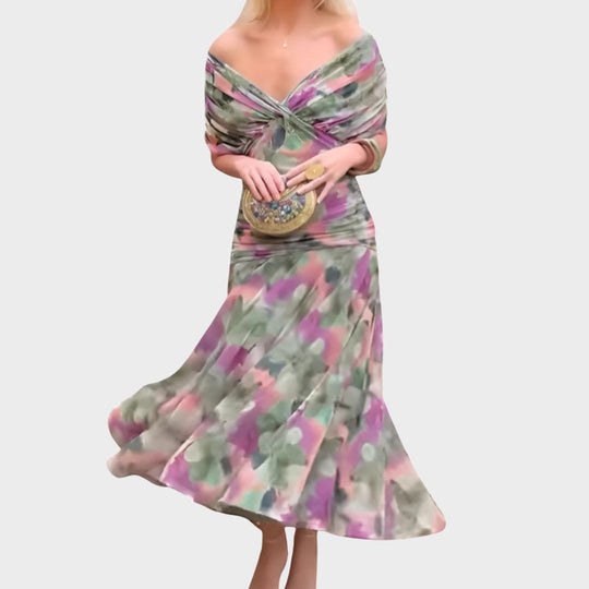 Image of Damen Blumen Off-Shoulder Maxikleid