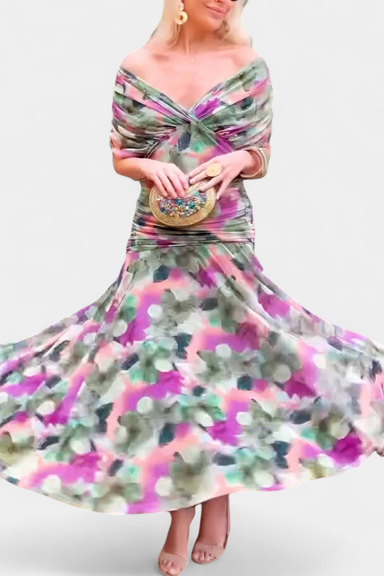 Image of Damen Blumen Off-Shoulder Maxikleid