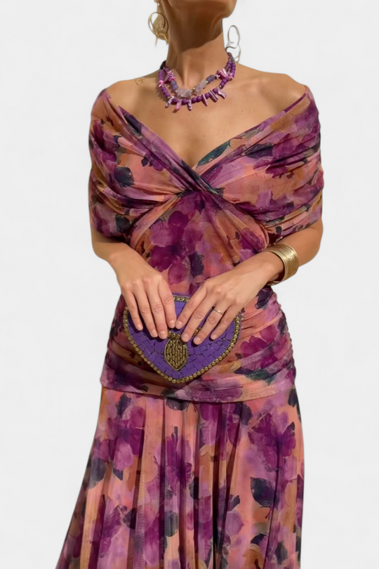 Image of Damen Blumen Off-Shoulder Maxikleid