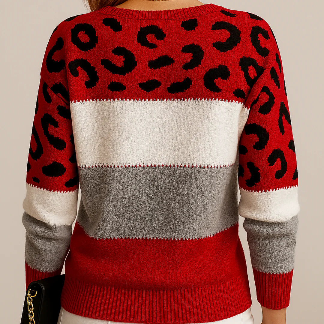 Image of Damen Color Block Animal Print Pullover