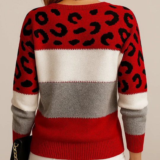 Image of Damen Color Block Animal Print Pullover