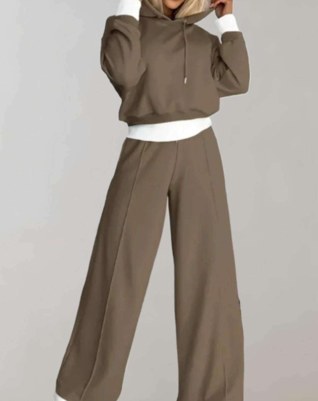 Image of Damen Cropped Hoodie Weite Bein Hose Set