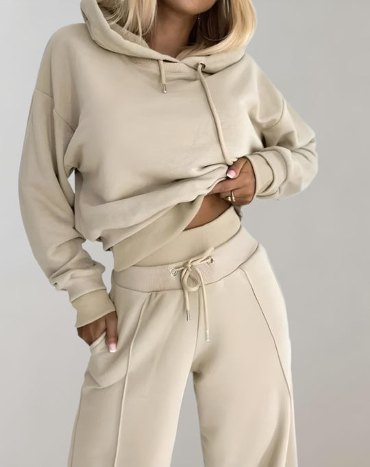 Image of Damen Cropped Hoodie Weite Bein Hose Set