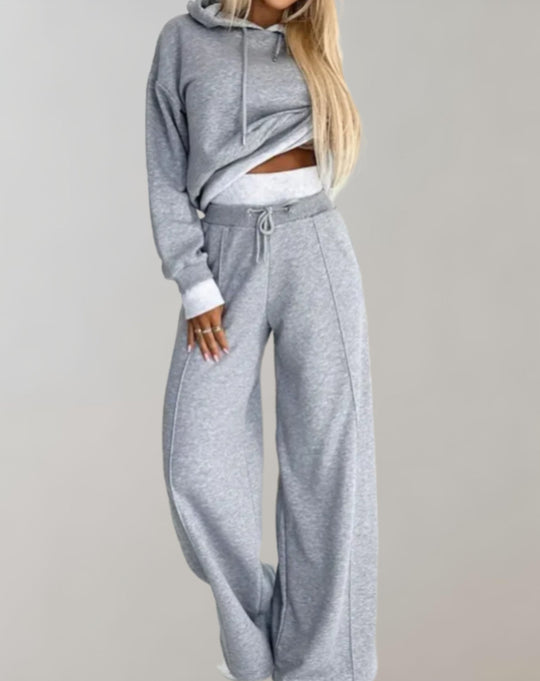 Image of Damen Cropped Hoodie Weite Bein Hose Set